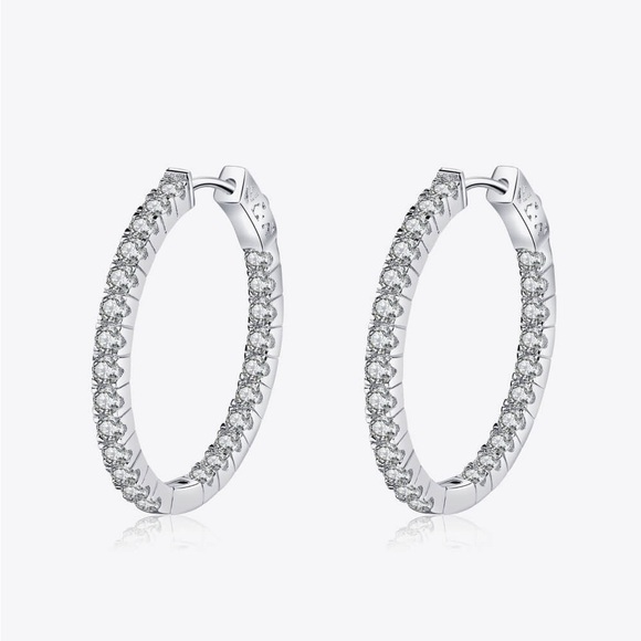 Moissanite Rhodium-Plated Hoop Earrings